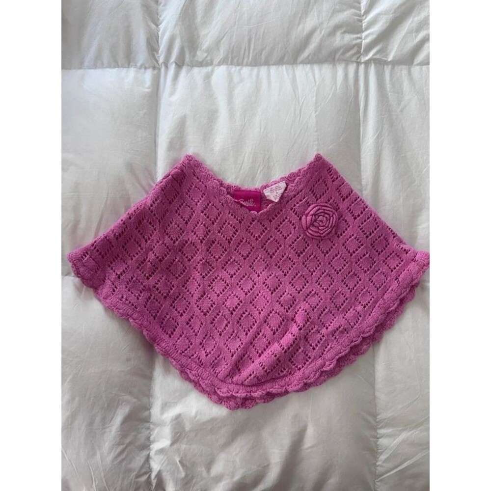 Vintage 2005 Mattel Barbie Pink Knit Child's Poncho Size 5 Rosette